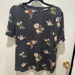 LOFT Floral Print Short Sleeve Top - Dark Gray